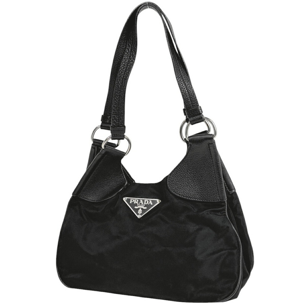 Prada Logo Plate Shoulder Bag Handbag Nero Black